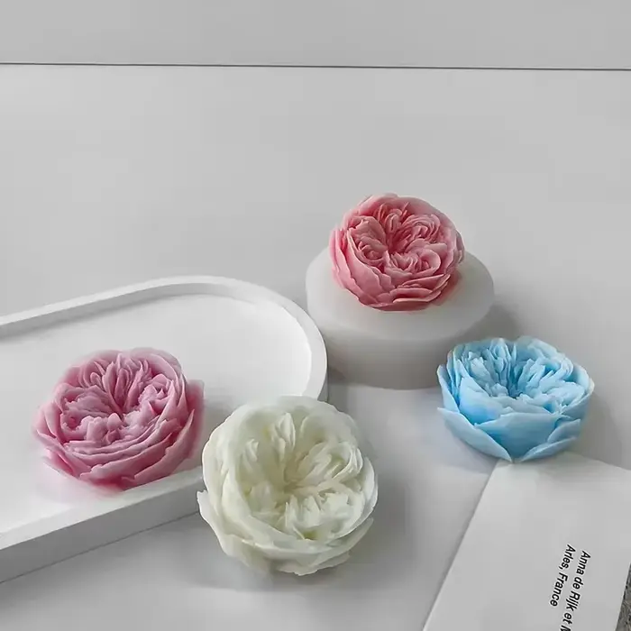 Moule à bougie en silicone fleur de rose fait à la main, ornement en plâtre d'avertissement de soja 