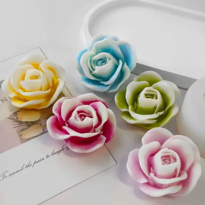 Moule de fabrication de fleurs de bougie parfumée à la main, moule 3D tridimensionnel en forme de Rose, moule de cuisson de gâteau Fondant au chocolat silicone artisanat décoration intérieure occasionnels cadeaux