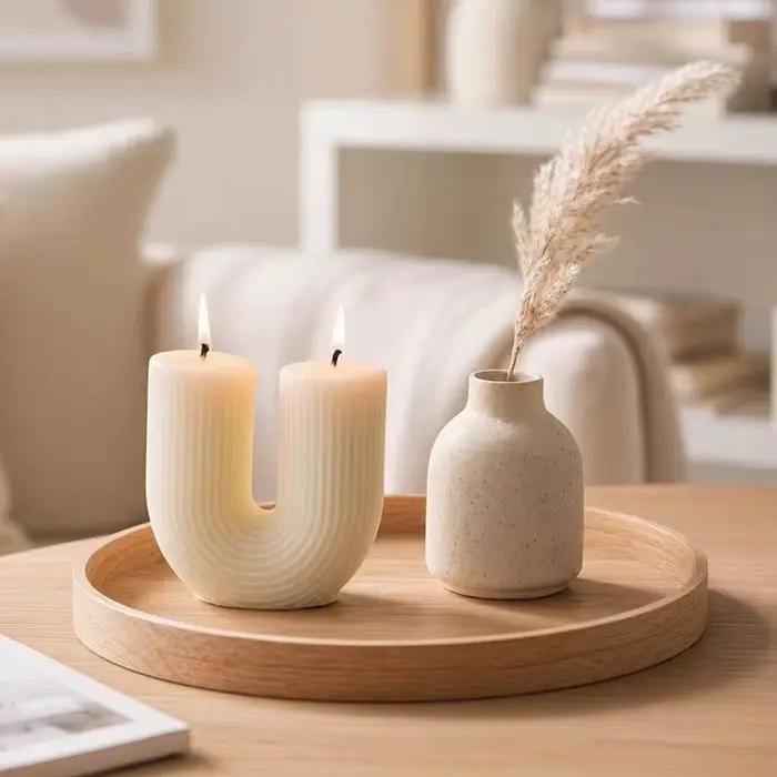 Bougie parfumée en forme de U, côtelée, esthétique, décorative pour la maison, sans fumée, personnalisée, Lot cadeau pour invités