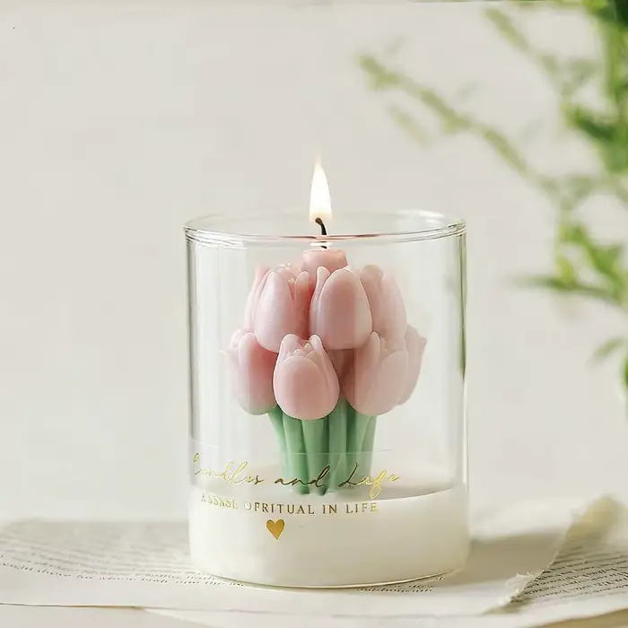 Bouquet de tulipes, bougie parfumée faite à la main