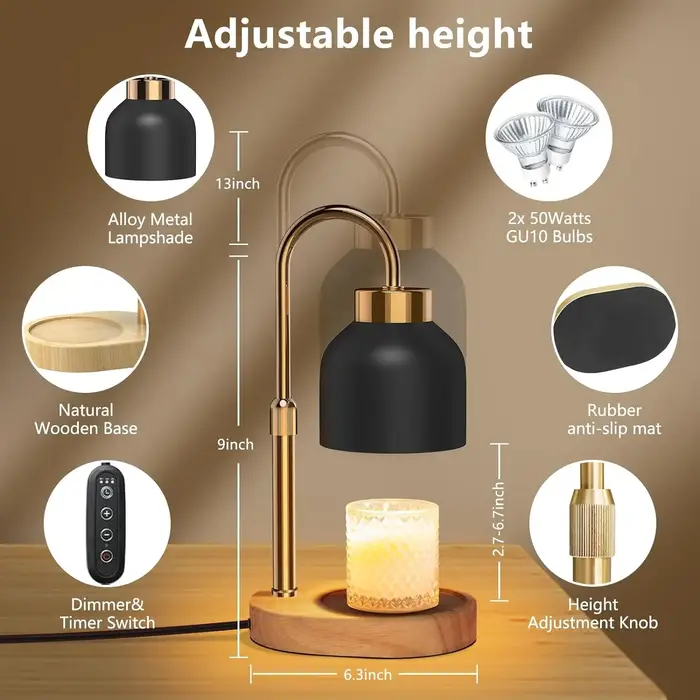 Lampe chauffe-bougie avec minuterie et deux ampoules chauffe-cire