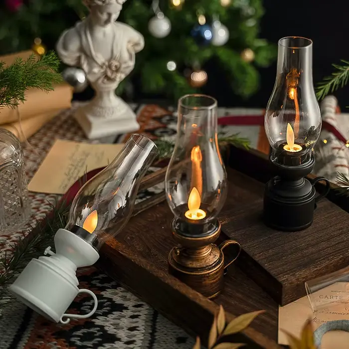 Lampe à bougie rétro sans flamme, veilleuse, bougeoirs de bureau, ornements de chambre, décoration de tête de lit, lumière de noël