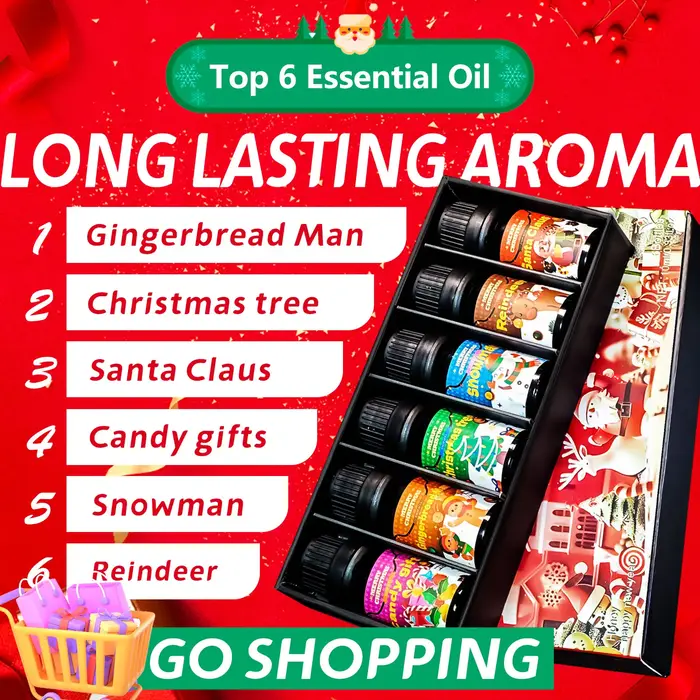Huiles Essentielles de Noël Parfum de Fête Huile Aromathérapie Cadeau de Noël pour Maison Atmospère Chaleureuse Occasions Spéciales