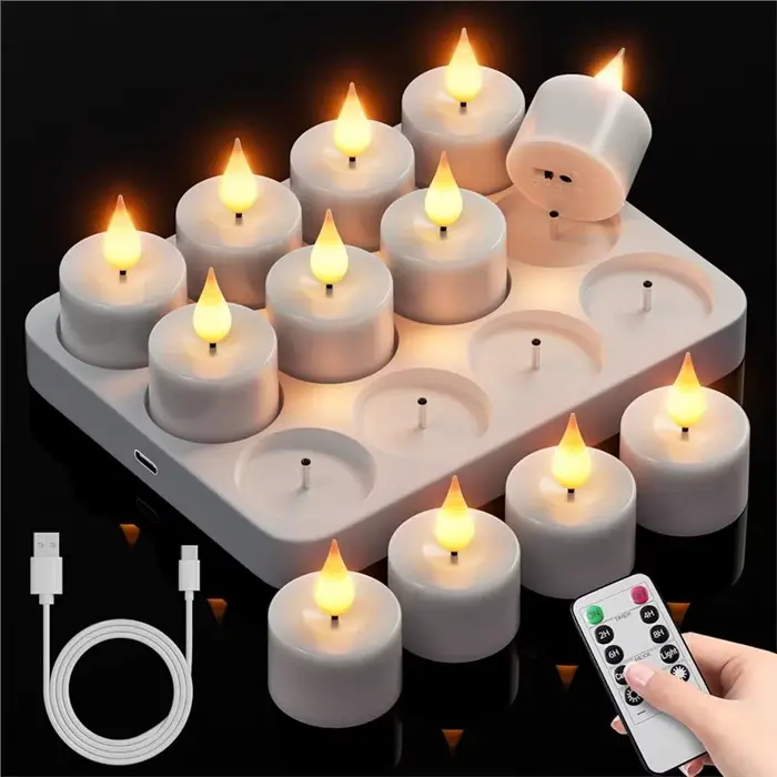 Bougies chauffe-plat rechargeables sans flamme LED scintillantes 12 pièces