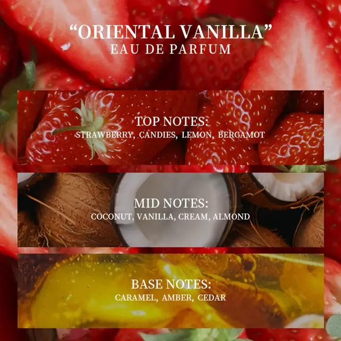 Spray de parfum parfumé au gâteau aux fraises de 10 ml pour femmes - Parfum élégant pour femmes avec senteur de rose, parfum roll-on, notes orientales gourmandes, avec des senteurs de fraise, de noix 