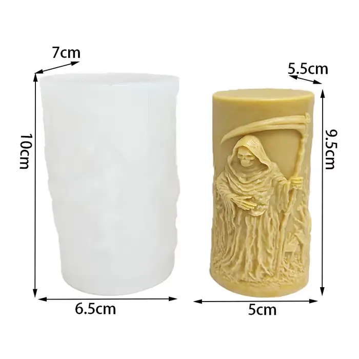 Moule en silicone pour bougie Death Angel | Crâne à capuche avec geste de faucille | Accessoires de fête sur le thème