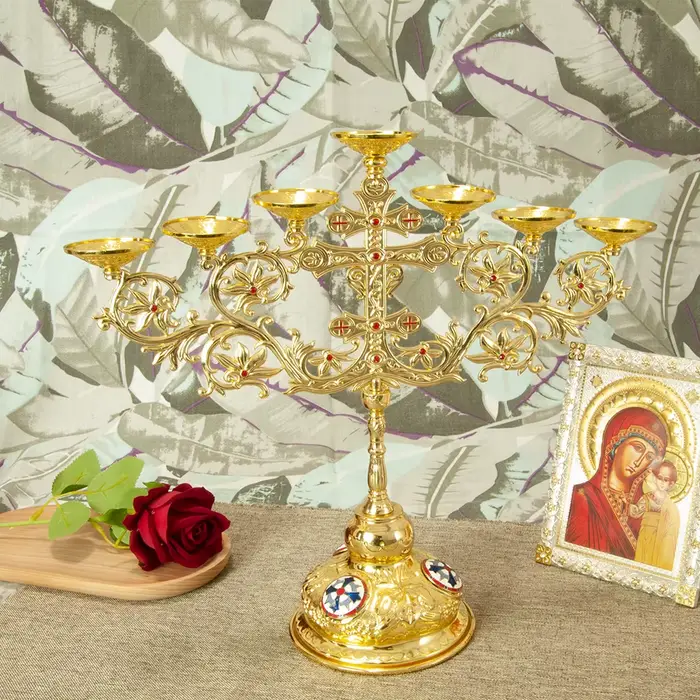 HT – bougeoir en alliage métallique à 7 branches, pour église, décoration de la maison, fabricant de bougeoirs orthodoxes plaqués or, nouvelle vente