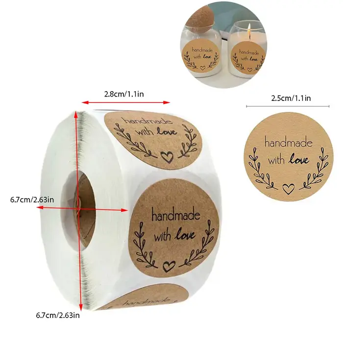 Étiquette ronde en papier kraft avec logo de bougie en bobine, accessoire parfumé, décor de conteneu
