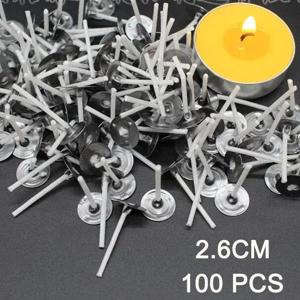 Mèches de bougie sans fumée 2.6-20cm, noyau en coton pré-ciré avec onglets de support en métal, bric