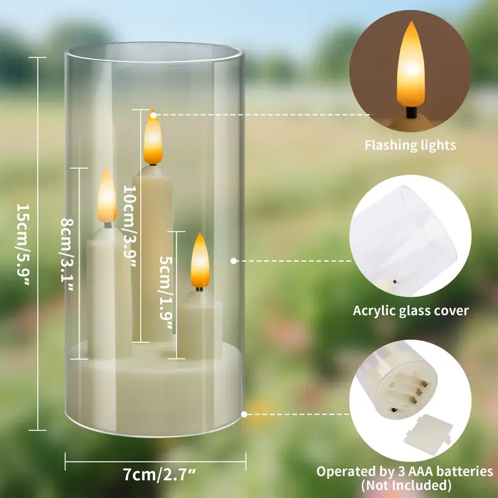 Bougie conique LED sans flamme 3 en 1