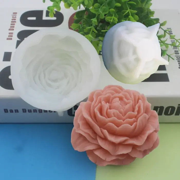 Grande fleur de pivoine Silicone bougie moule bricolage à la main 3D Rose
