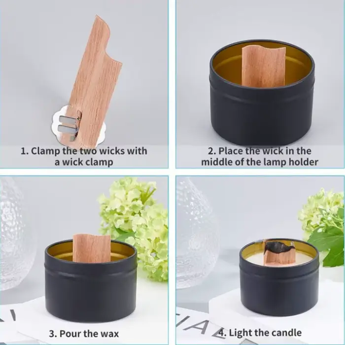Mèche de bougie en bois en forme de S, grande flamme, avec base, pour fabrication de bougies DIY, accessoire pour bougies en copeaux de bois