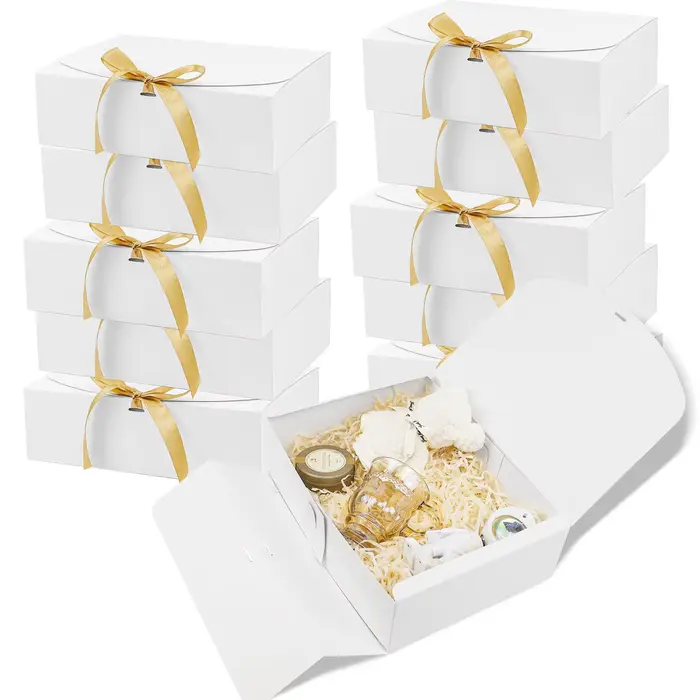 Grande boîte cadeau tout-en-un blanche en carton avec ruban à nœud, parfaite pour les fêtes, les mar