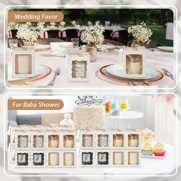 Boîte-cadeau de bougie 10/30 pièces avec fenêtre transparente avec étiquette et ficelle pour cadeau de fête