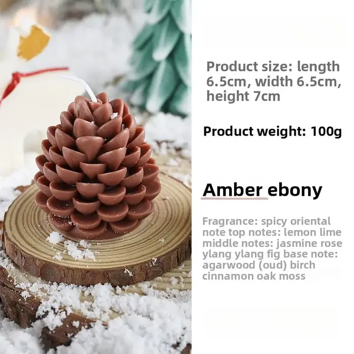 1 pièce Bougie parfumée en forme de cône de pin de Noël, faite à la main, en cire de soja, ornement