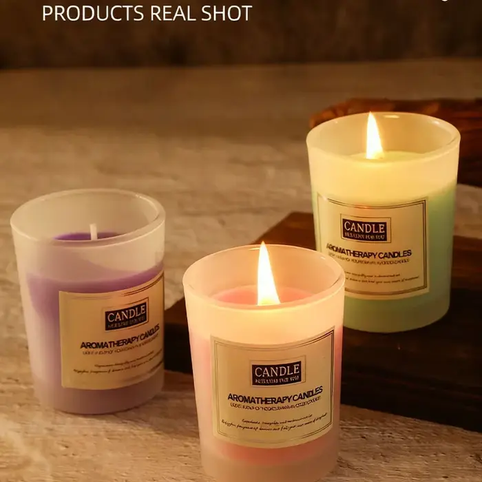 Grande bougie de cire de soja dans un pot en verre, bougie d'aromathérapie longue durée sans fumée, 
