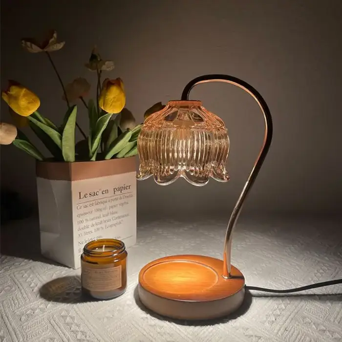 Lampe chauffe-bougie à fleurs avec minuterie
