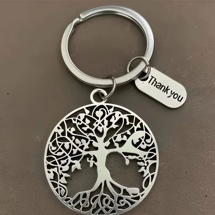 Porte-clés Arbre de Vie – Coffret Cadeau de Remerciement – Anneau Porte-clés en Acier Inoxydable avec Sac en Organza et Carte – Idéal pour Cadeau d'Invité de Mariage, Faveur de Fête, Souvenir