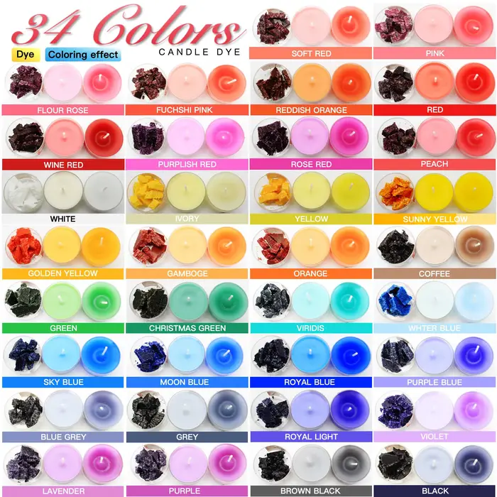Ensemble de pigments colorés pour bougies (34 couleurs/16 couleurs/12 couleurs/6 couleurs) (1G/couleur)