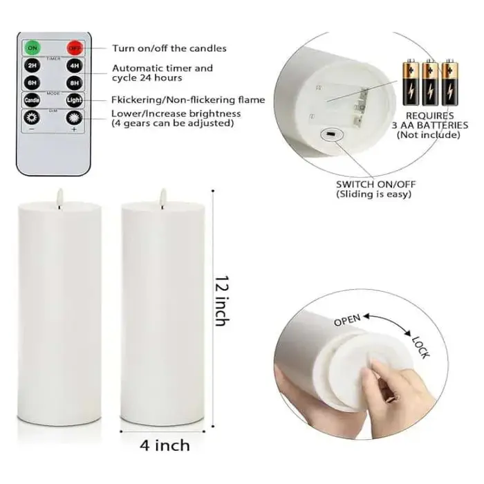 Lot de 3 bougies pilier géantes IP44 avec télécommande et minuterie