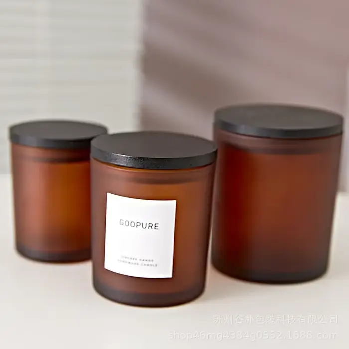 Bougeoir en verre brun foncé conviviale ré, pot de bougie de soja avec couvercle en bois pour la décoration intérieure, accessoire de bougie pour améliorer l'atmosphère et l'éclairage de votre maison