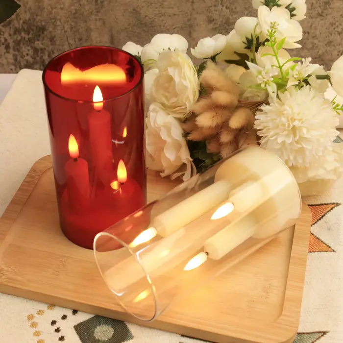 Bougies coniques LED 3 en 1 sans flamme, avec abat-jour de 15CM, bougies électriques scintillantes à piles pour fenêtre, pour noël et mariage