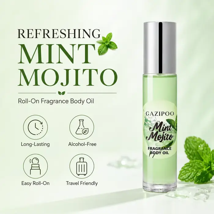 Huile Corporelle Parfumée Menthe Mojito 10ml - Huile Parfumée Fraîche et Subtile, Eau de Toilette Originale pour Voyage ou Rendez-vous, Utilisation en Salle de Bain
