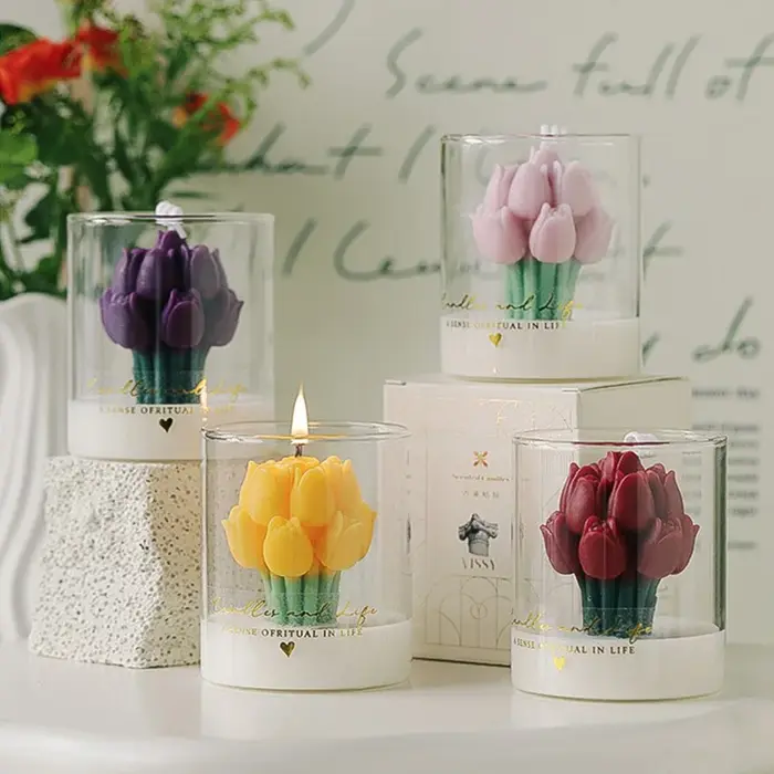 Bougie de Bouquet de tulipes faite à la main