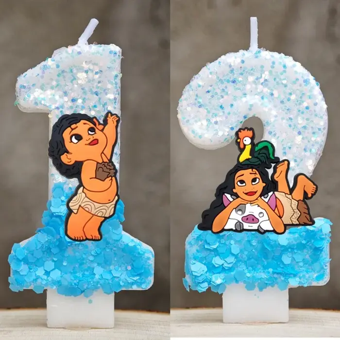 Bougie Moana dessin animé 0-9 chiffres fourniture de décoration de gâteau d'anniversaire pour enfants accessoire de fête Anime couleur argente bleu ciel beige bleu marine bleu profond bourgogne brun café chocolat clair gris foncé
