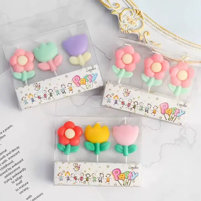 Bougie en forme de fleur de dessin animé, décoration de gâteau, couleur fleur créative, bougie d'anniversaire, fête, Dessert, décoration de cuisson, plug-in