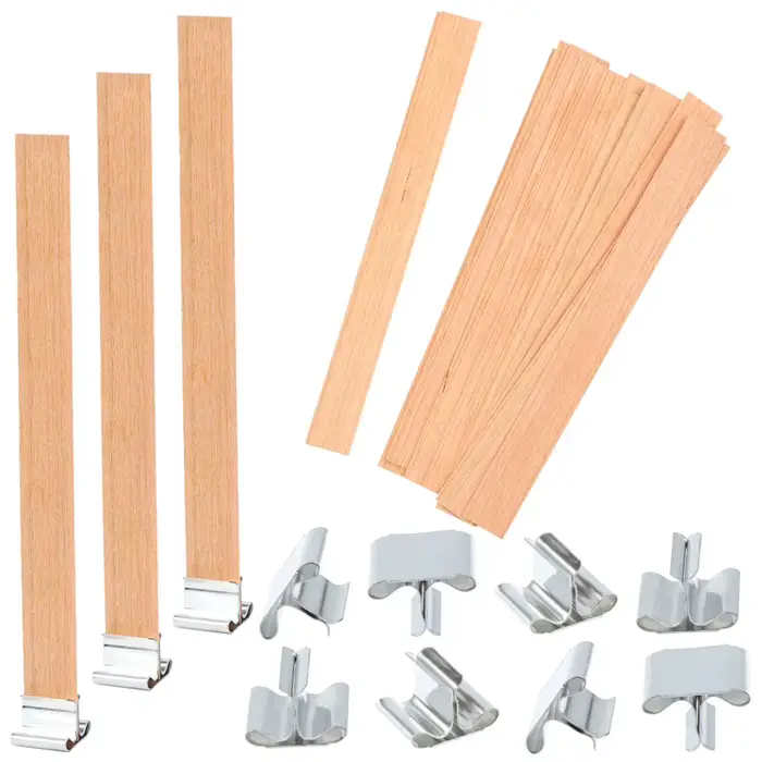 Mèches de bougie en bois naturel avec support en fer, sante de bougie, bricolage, artisanat fait à l