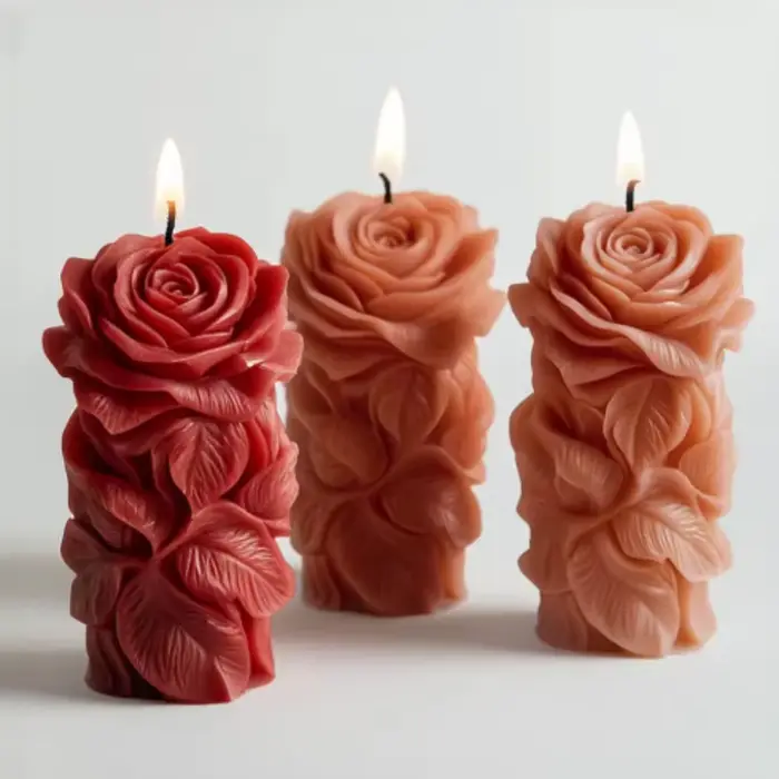 Moule en Silicone pour bougie pilier Rose 3D, cadeaux de saint-valentin, bricolage, colonne de fleur de pivoine géométrique, bougie parfumée, moule d'ornement en plâtre
