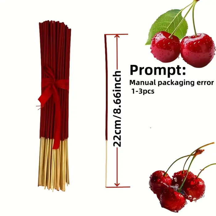 Bâton de parfum cerise rouge fait à la main - Encens artificiel en bois longue durée de 22 cm, sûr et non irritant pour un usage intérieur et extérieur, décoration de yoga et de méditation sans plumes