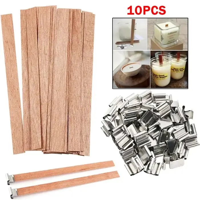 Mèches de bougies en bois, support plat en fer et bois, noyaux de bougies avec support de Base pour 