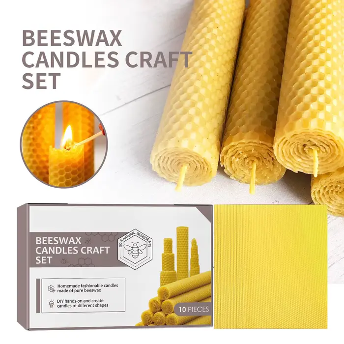 Bougies en cire d'abeille naturelle, 10 pièces, faites à la main, sans parfum, sans additifs, bougie
