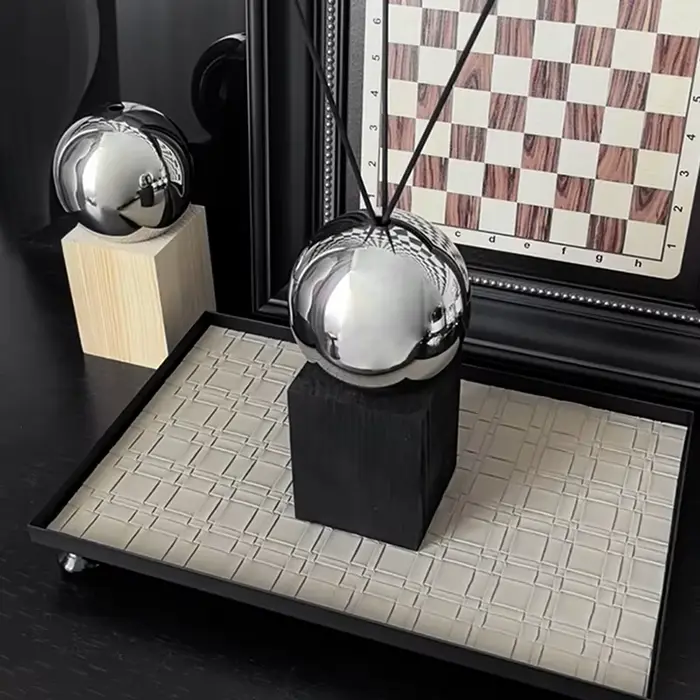Diffuseur d'huiles essentielles sans flamme moderne avec base en bois massif et acier inoxydable pour bureau salon chambre Noir Bois naturel