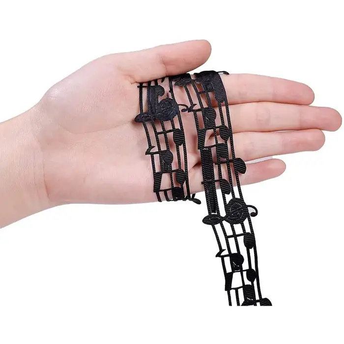 Ruban en polyester ajouré motif notes de musique, 3 yards, 30 mm (1,1 pouce), pour accessoires de vê