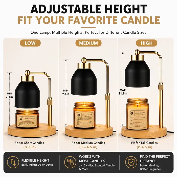 Lampe chauffe-bougie sans flamme, fondoir à cire avec hauteur réglable et gradation continue, GU10, base en bois, cadeau décoratif pour la maison
