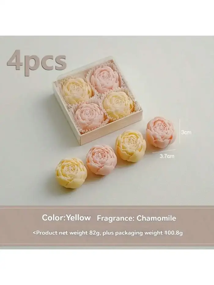 Bougie en cire de soja en forme de fleur de rose, lot de 4 coffrets cadeaux, bougies décoratives san