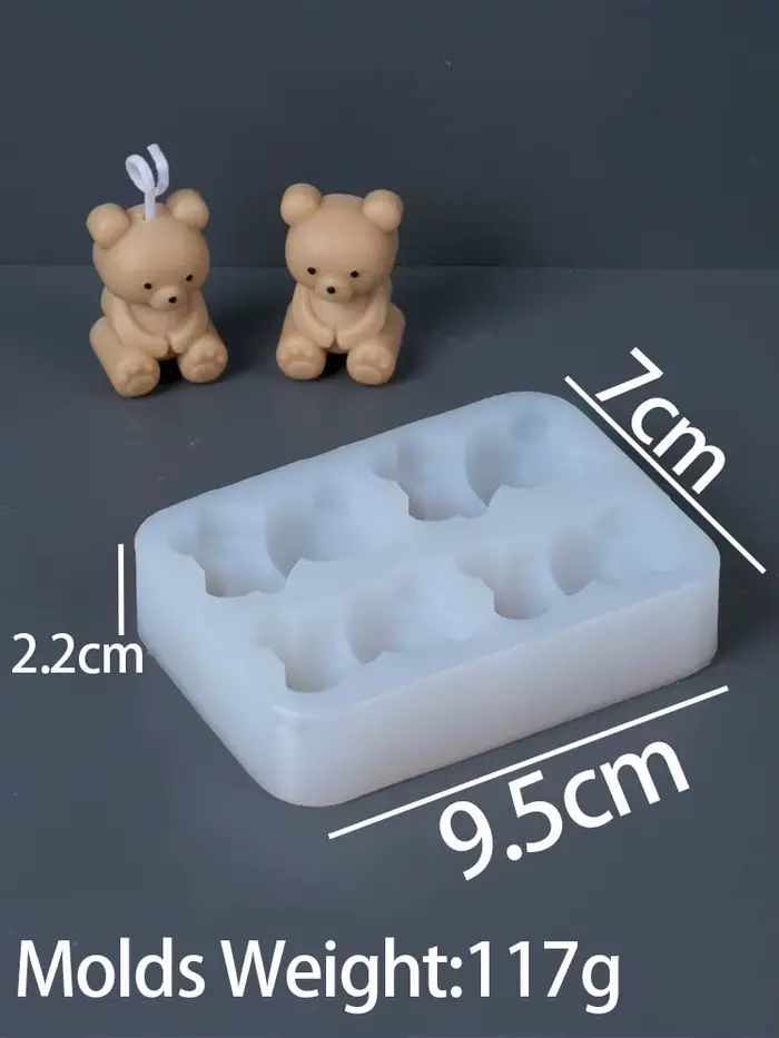 Moule en silicone 4 pôles en forme d'ours en peluche pour bougies, savons aromatiques faits main, pl