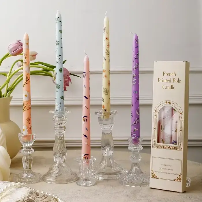 Bougies coniques peintes à la main de 24x2.2cm, cire de soja, design floral, décor de mariage et d'événement, cadeau luxueux pour la maison