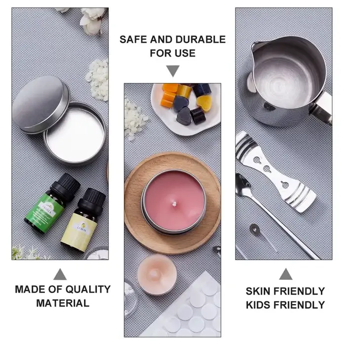 1 ensemble Kit de fabrication de bougies, Pot verseur, mèches autocollantes, fixateur de bougies, outils artisanaux, bougies de cire faites à la main avec pour fête de mariage