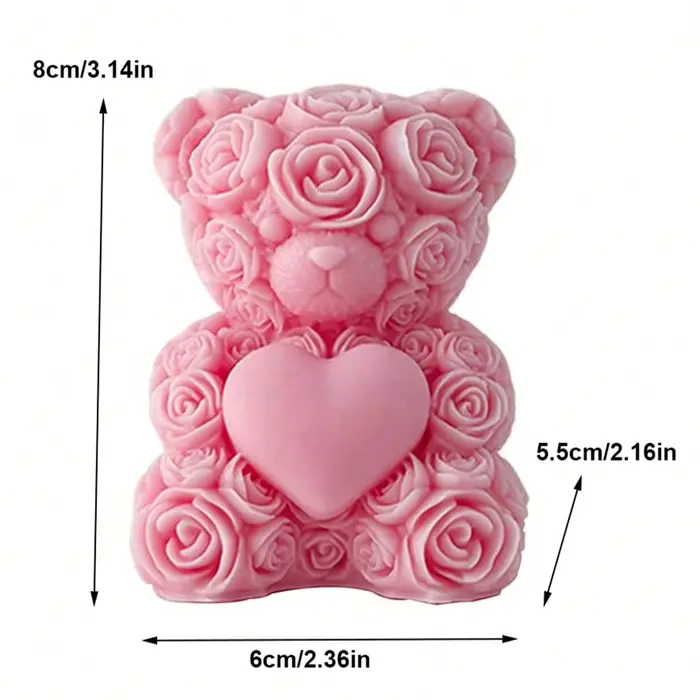 Bougie artisanale en forme de cœur d'ours rose, mignonne, aromathérapie, cadeau romantique pour petite amie, décoration de la maison, fête d'anniversaire