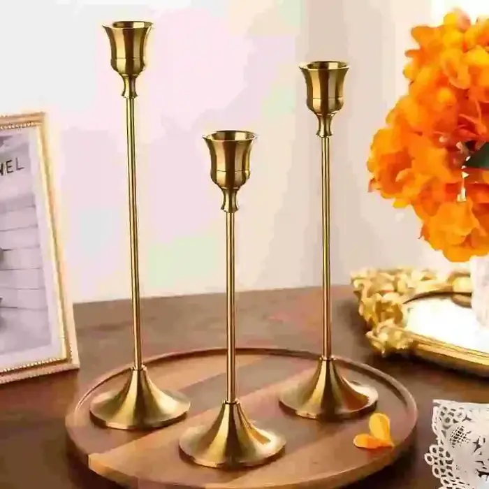 Ensemble de 3 porte-bougies de table élégants en métal et aluminium