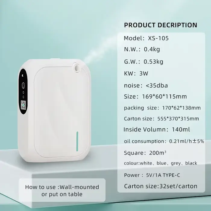 Diffuseur de parfum d'hôtel 140ml murale avec contrôle Bluetooth pour ambiance relaxante et bien-être à la maison occasions spéciales