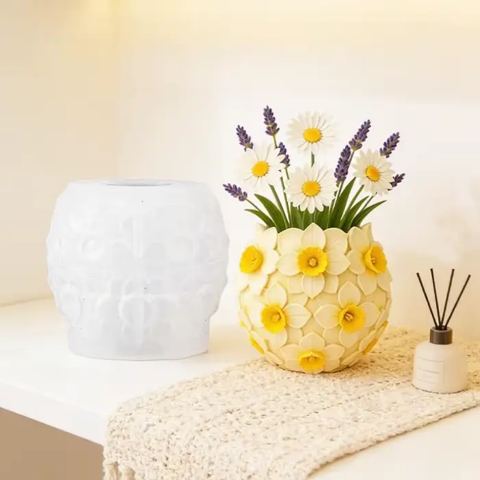Moule en silicone 3D Narcisse pour pot de bougie - Pot parfumé pour décoration de bureau DIY, créati