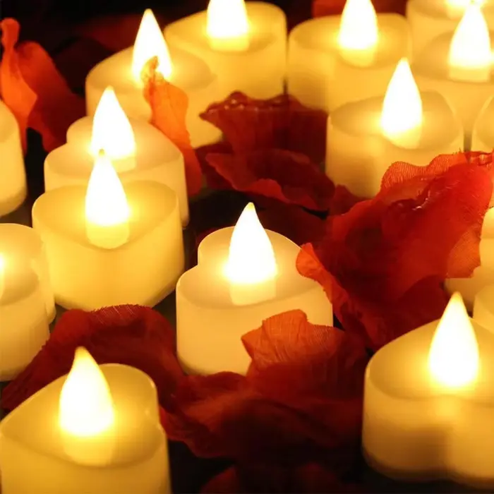 Bougie Led sans flamme, 24 pièces, pour la maison, fête de noël, décoration de mariage, bougies chauffe-plat électroniques en forme de cœur