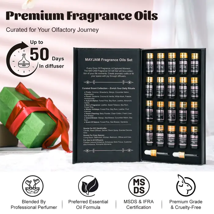 MAYJAM 20 pièces huiles parfumées coffret cadeau musc blanc brise de mer propre coton fraise mangue huile essentielle aromatique pour l'aromathérapie