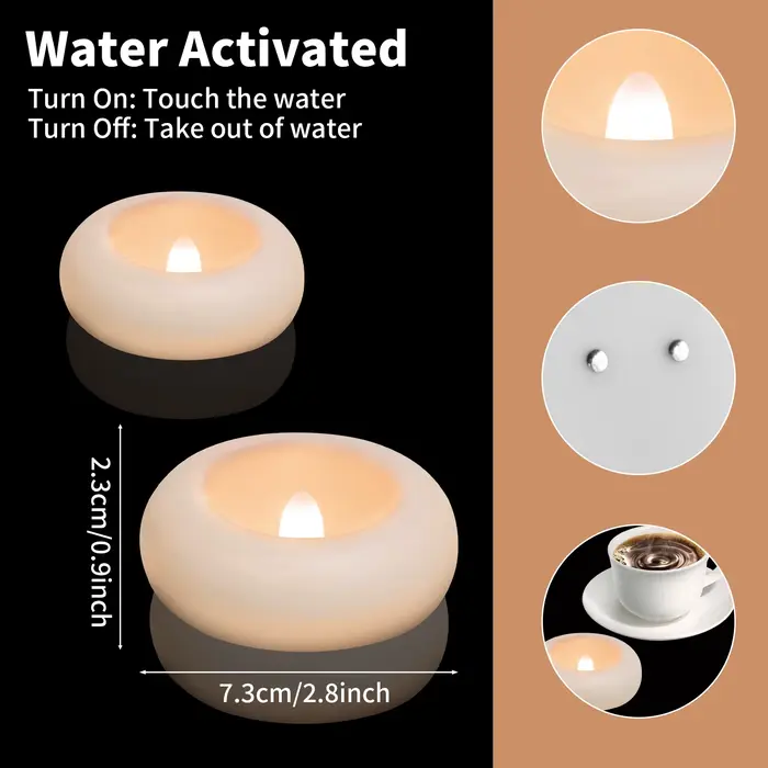 Paquet de 12/24 bougies chauffe-plat flottantes sans flamme étanches bougies LED vacillantes électriques pour fête de mariage piscine et SPA décor à la maison