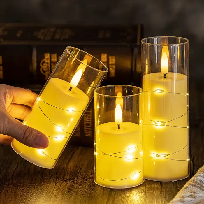 Bougies scintillantes sans flamme pour un ambiance romantique et la décoration de la maison avec bougies à piles en forme d'étoile intégrée
